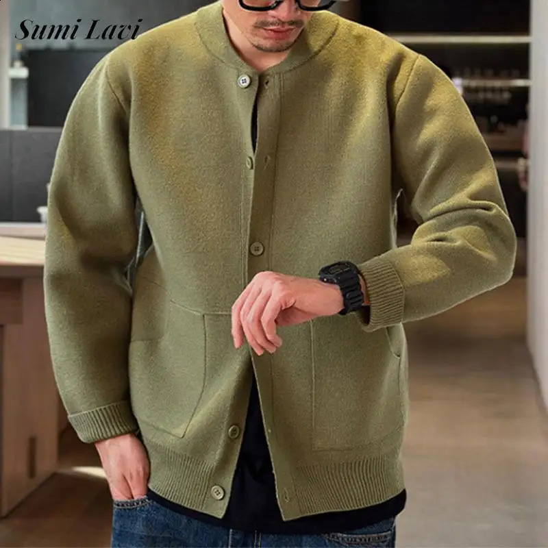 Trendy Mens Solid Color Sweatercoats Autumn Outdoor Fashion Buttonup O Neck Cardigans Men Knitting Long Sleeve Sweater Jacket 250813