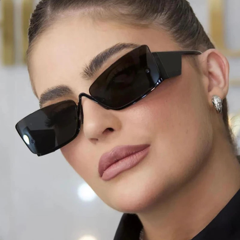 Vintage Punk Square Black Sunglasses Women Men Fashion Modern Half Frame Sun Glasses Female Gray Shades Oculos 250815