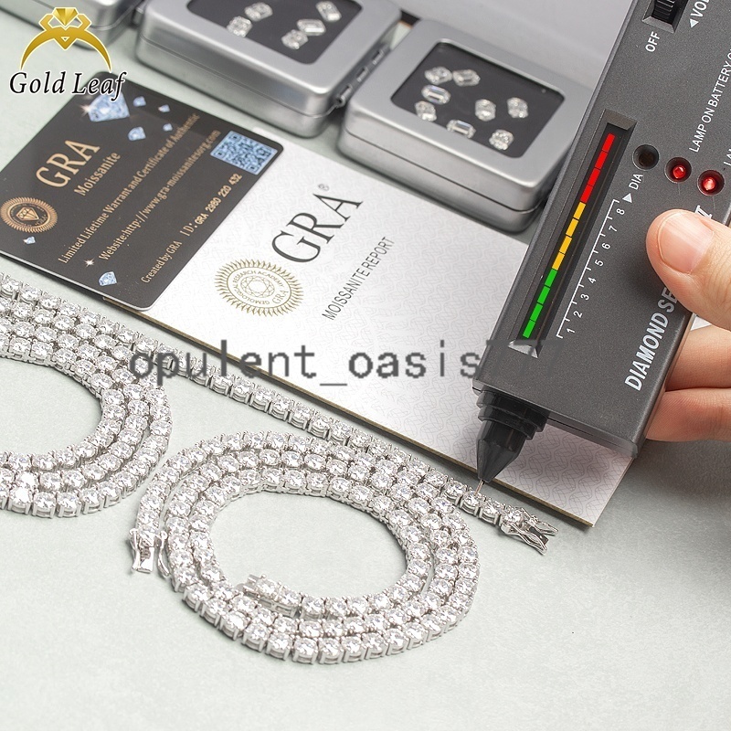 Fine Jewelry 925 Sterling Silver Tennis Chain D Color VVS Moissanite Diamond Link Chain Moissanite Tennis Necklace