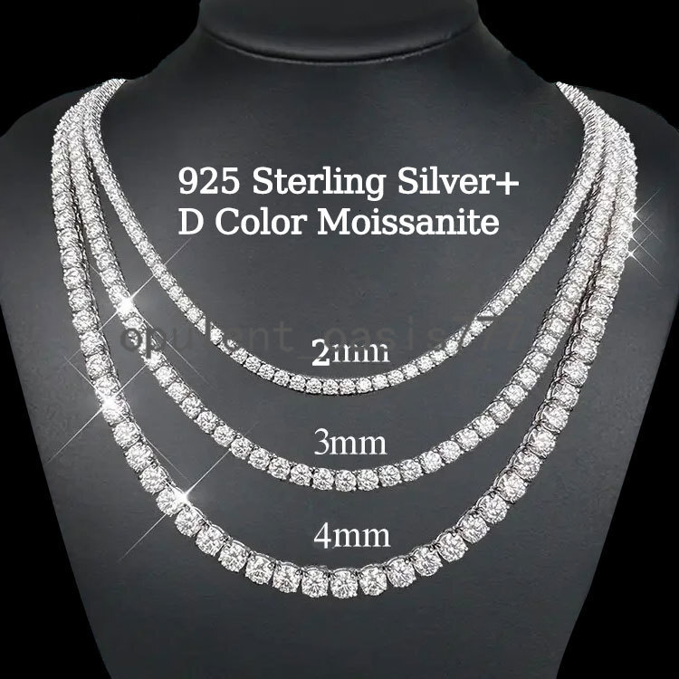Wholesale D Color VVS Moissanite Tennis Necklace Chain Iced Out 2MM 3MM 4MM 925 Silver Tennis Necklace Fine Jewelry