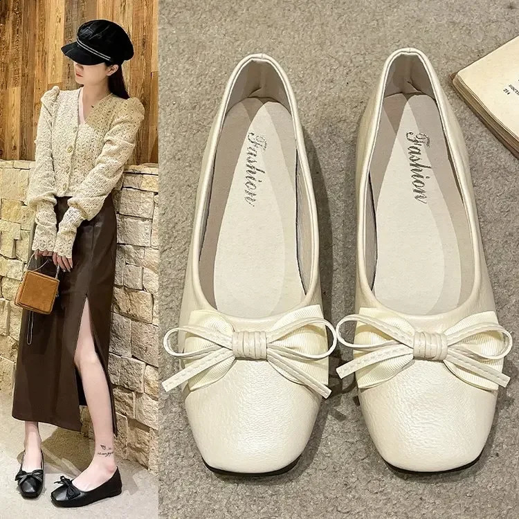 Shoes Woman Female Footwear All-Match Shallow Mouth Bow-Knot Casual Sneaker Square Toe Slip-on Summer Comfortable 250814