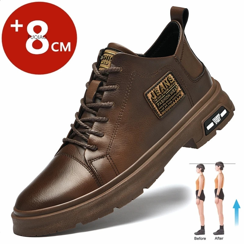 Men Genuine Leather Heightening Shoes Comfort Lace Up Casual Elevator Shoes Commerce Breathable Height Increase Insole 8CM Sport 250815