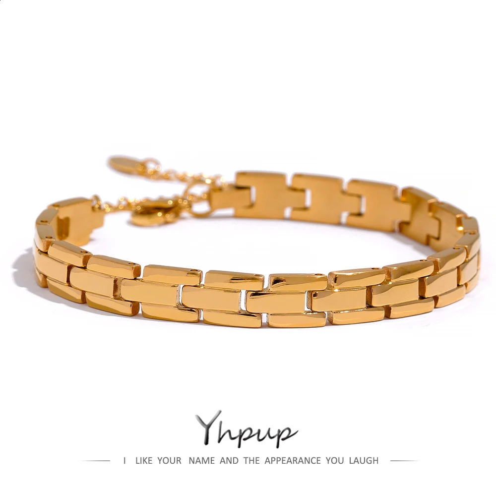 Yhpup 316L Stainless Steel Charm Polished Chain Golden Bracelet Bangle Statement Wide Pvd Adjustable Wrise Jewelry Women Men 250814
