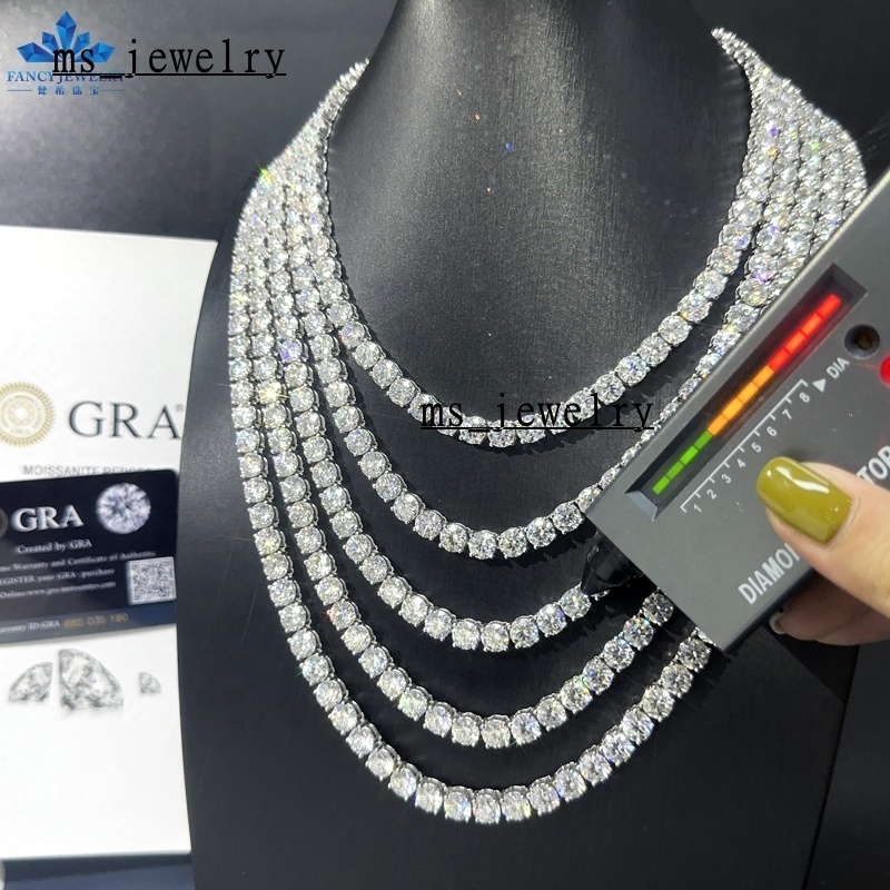 Bijoux hip hop 3 mm 4 mm 5 mm VVS Moisanite Diamond Cluster Iced Out Tennis Chain Bracelet 925 Collier Sliver pour hommes