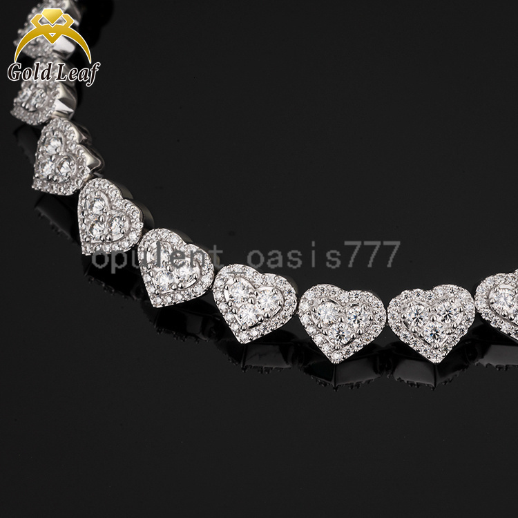 Prix de gros amende 925 Silver Gold plaquée en forme de cœur Vvs Chaîne Moisanite Hiphop Moisanite Cuban Link Chain