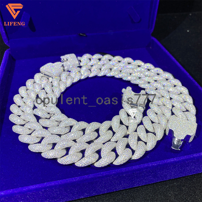 20mm Hip Hop Iced Out VVS Moissanite Diamond Cuban Link Chain Custom 925 Sterling Silver Jewelry Cuban Necklace Men Jewelry