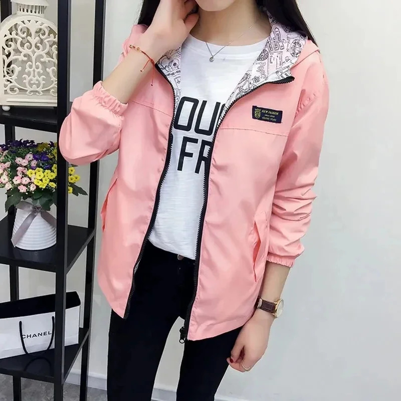 DoubleSided Trench Coat Women 2023 Spring Autumn Clothes Hooded Windbreaker Jacket Female Outerwear Tops Student Coats 3XL 250808