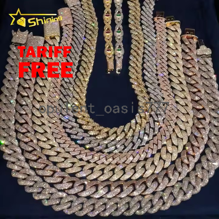 Hot Selling Pass Diamond Tester 925 Silver 6mm 8mm 10mm Two Rows Iced Out Hip Hop VVS Moissanite Diamond Cuban Link Chain