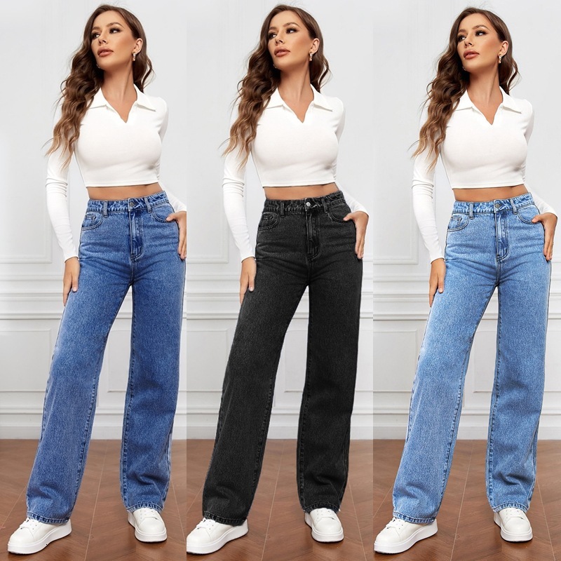 Free Shipping Designer 2025 New High Waisted Washed Women's Jeans Amazon Long Fashion Multi-functional Straight Leg Pants