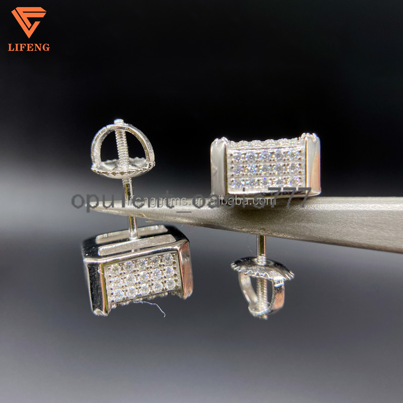 Fine Jewelry Bling Luxury Custom 925 Sterling Silver Earrings Iced Out VVS Moissanite Diamond Hip Hop Stud Earrings for Women