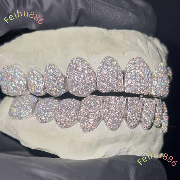 Fashion Custom Honeycomb Grillz Vvs Moissanite 925 Silver Mens Jewelry Pass Diamond Tester Hip Hop Culture Moissanite Grillzs