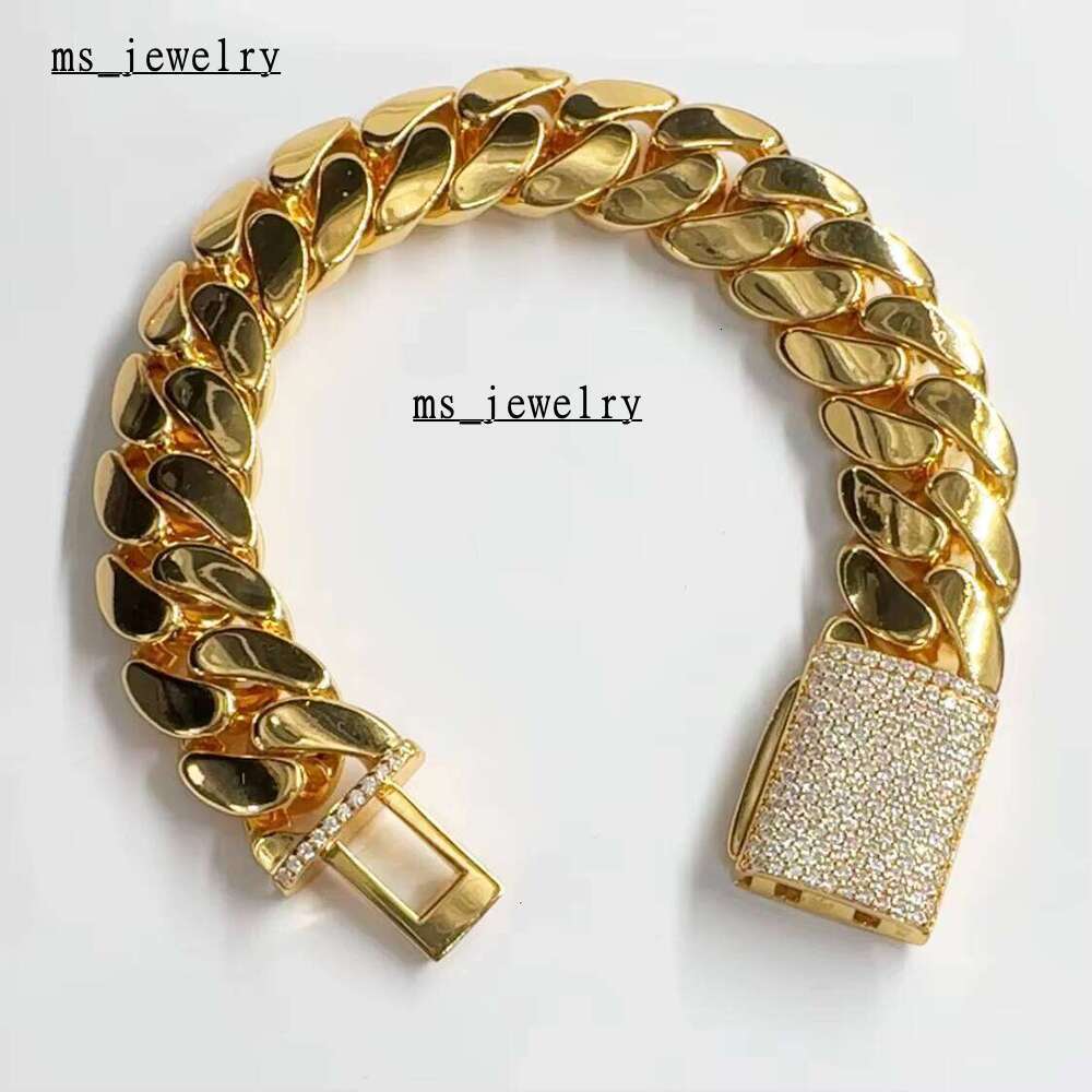 Hiphop 18Mm Link Chain Plain 14K Gold Plating Sier Iced Out Clasp Miami Cuban Bracelet