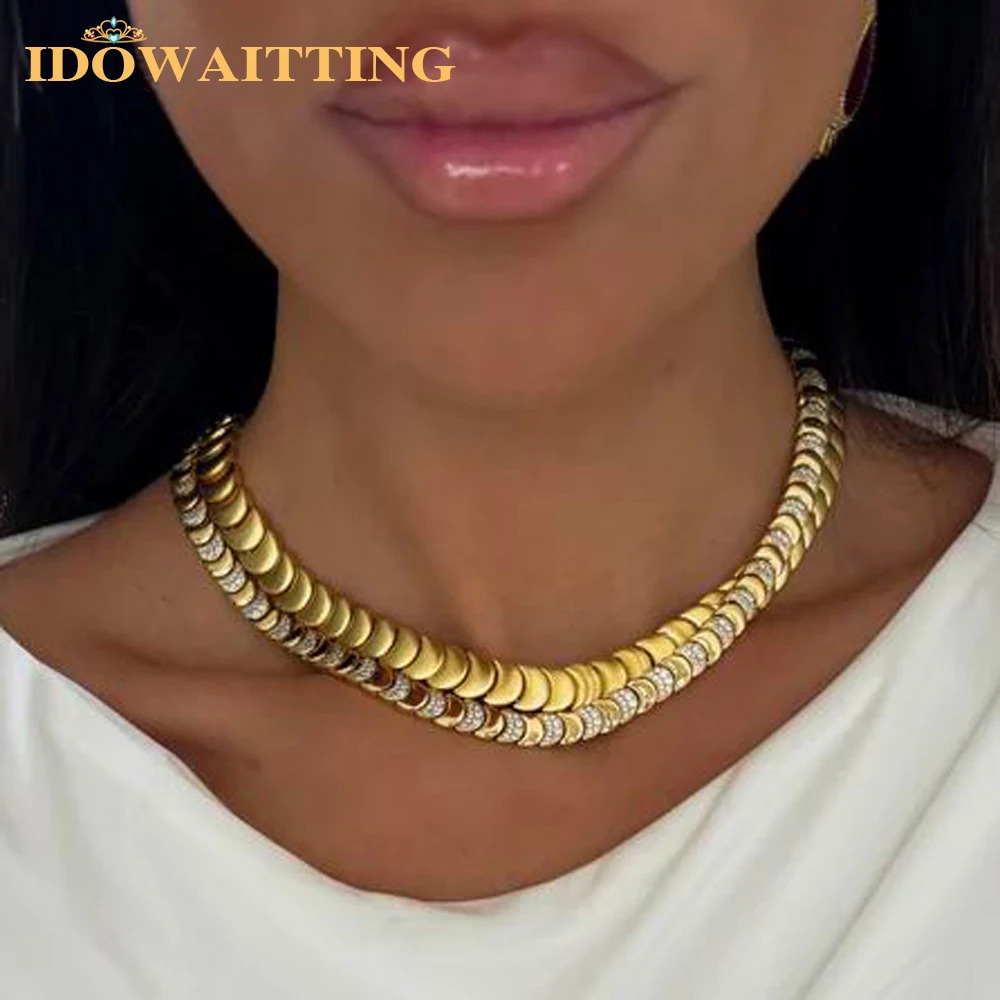 Wholesale Geometric Shiny Plain Micro Pave 5A Zirconia CZ Moon Shaped Chain Choker Necklace Gold Color Fashion Women Jewelry Set 250814