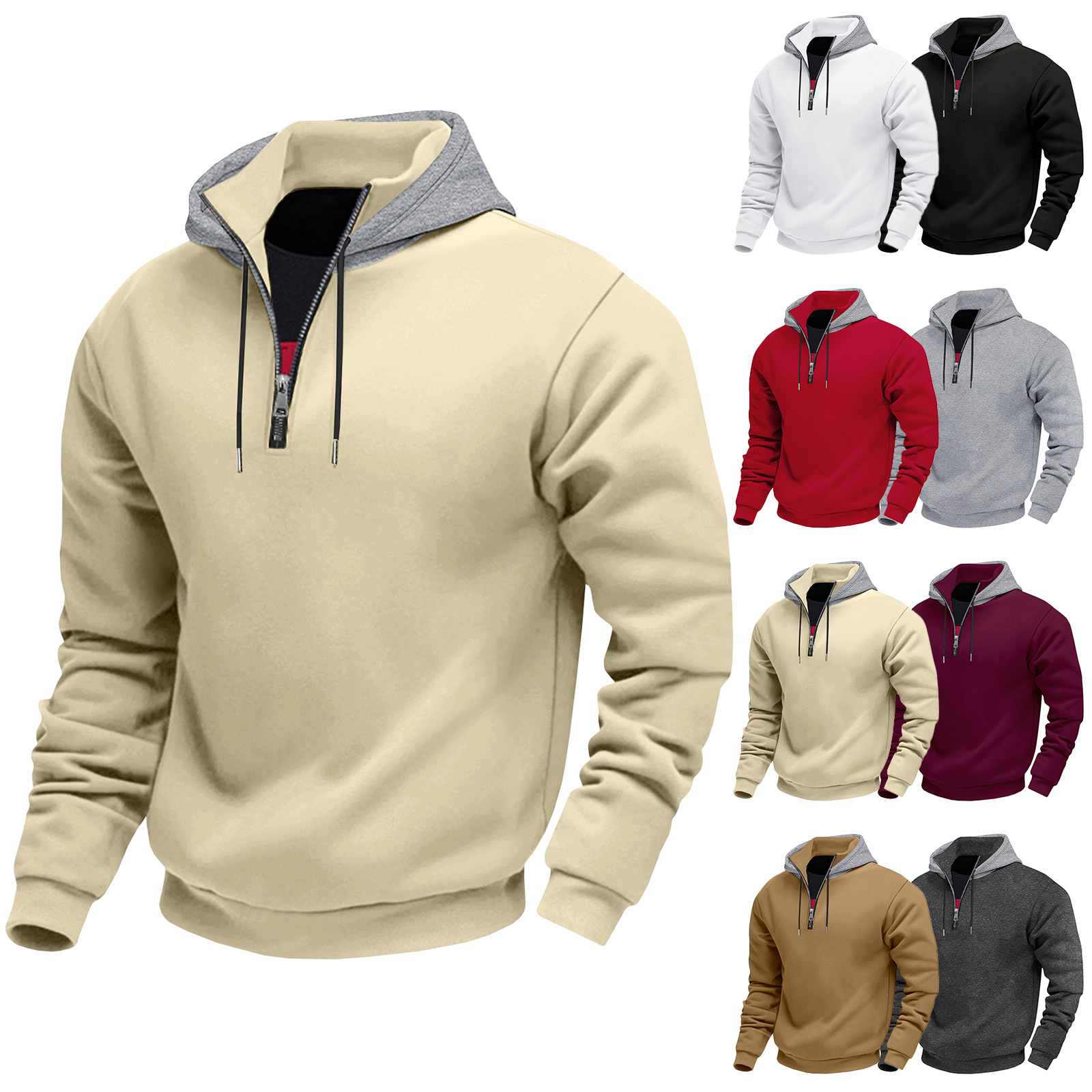 Designer hoodie Men's Heavyweight Fleece-Lined Stand Collar Zip Hoodie Long Sleeve Pullover European Size S-3XL