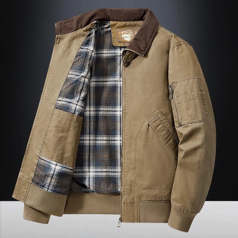 Mens Wash Jacket Multi-Pocket Cotton Middle-Aged And Elderly Stand Collar Overalls Jacket Mens Business Jacket 250811