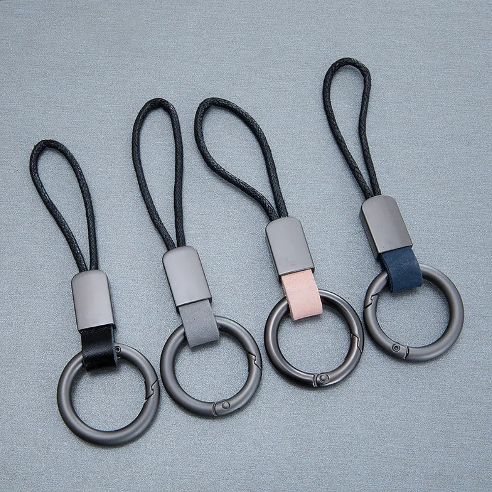 Genuine Leather Key Chains for Men Women Car Keychain Lanyard Cotton Rope Strap Metal Keyring Gift Trendy Holder 250811
