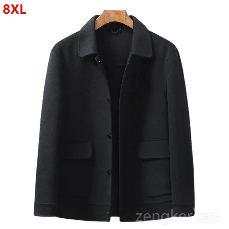 Autumn winter mens plus size doublesided woolen coat black jacket oversize 9XL 8XL 250814