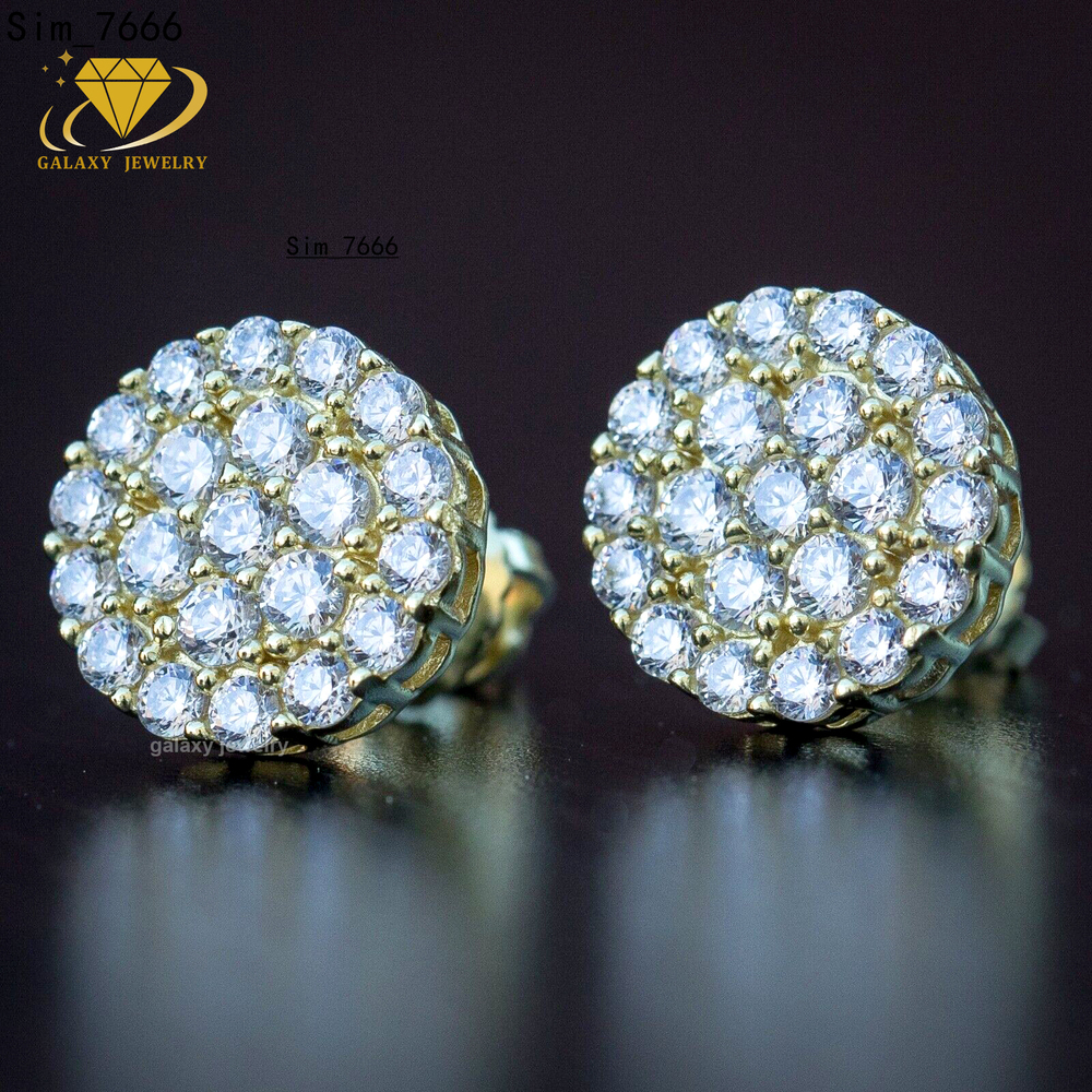 Mens Hip Hop Round Circle Iced Out Bling Screw Back Stud Earrings 925 Sterling Silver Moissanite Diamond Studs Earring