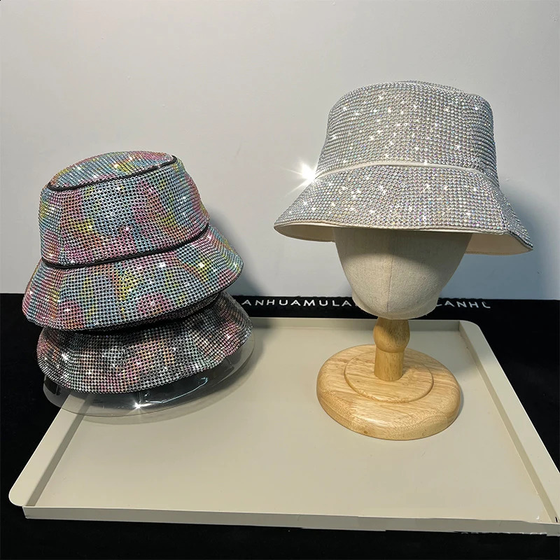 Super Flash Rhinestone Hat Mens and Womens Handmade Full Diamond Pot Hat Fashion Versatile Fishermans Hat Empty Top Hat 250815