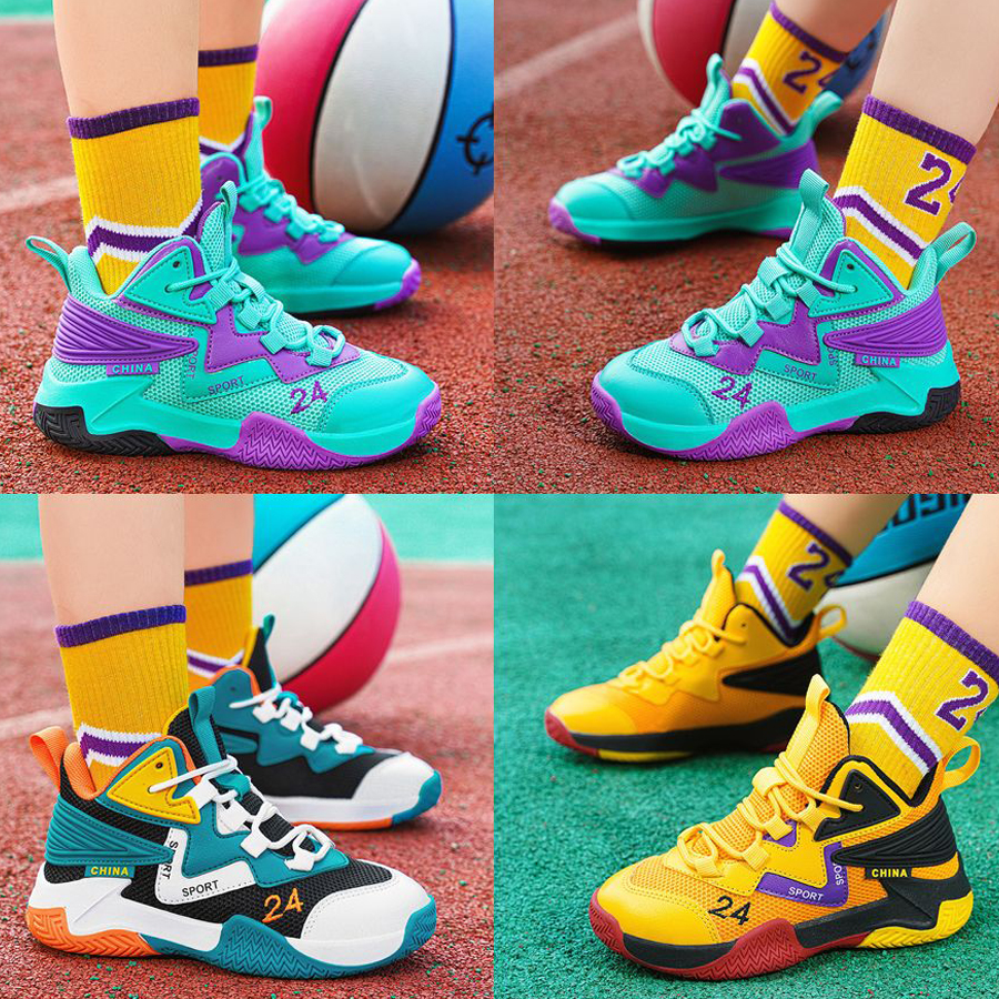 Boy's Basketball Shoes High-quality Fashionable Mid Top Sports Shoes Kidszworld Popular Lace Up Outdoor Running Shoes for Kids Size 30 - 41 K05