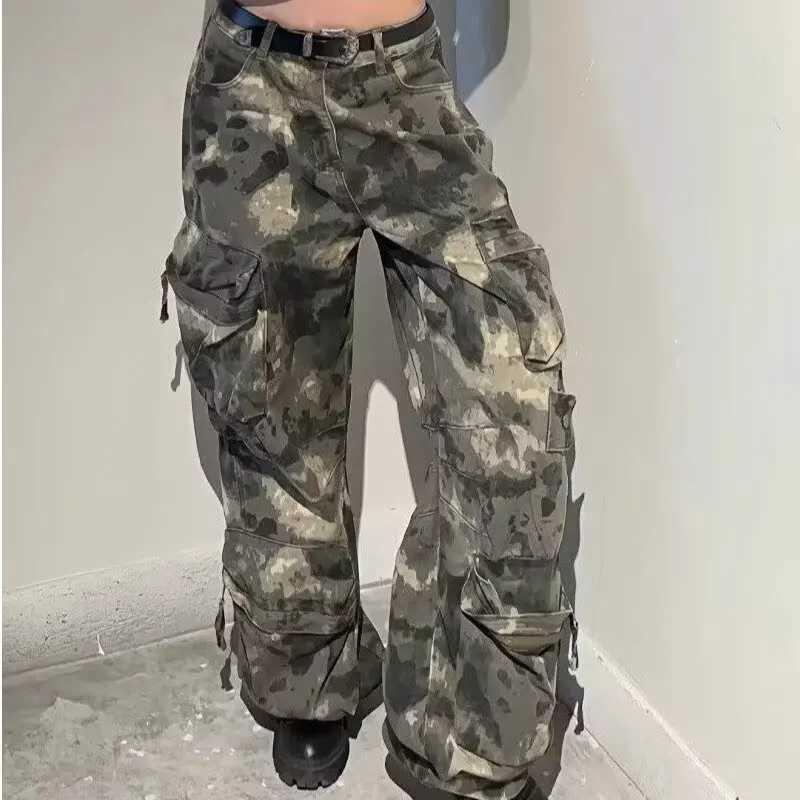 Vintage Jeans Mens and Womens Washed Multiple Pockets Camouflage Wide Leg Overalls Pants High Strt Fashion Gothic Baggy Jeans L250816