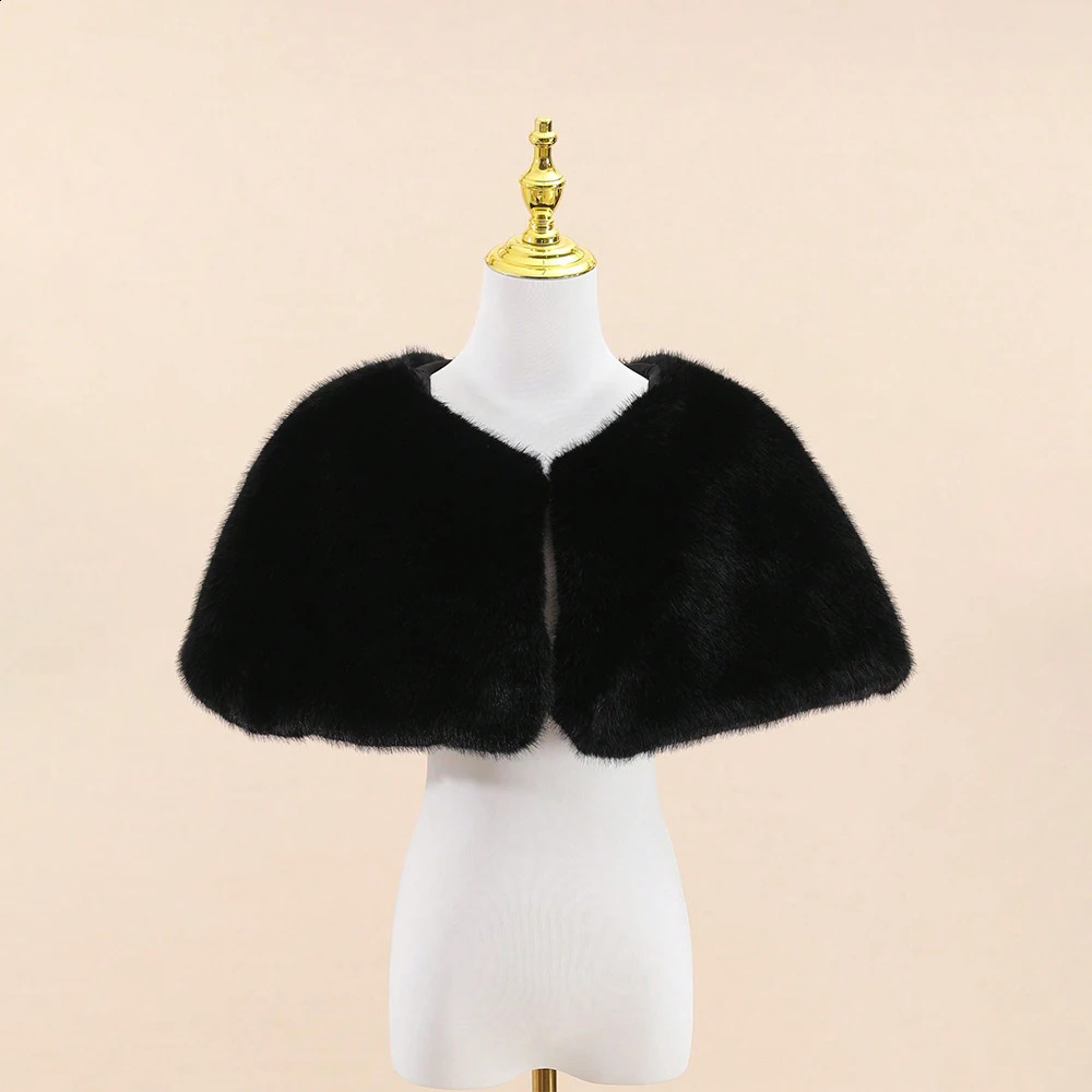 A Handmade Pure Color Polyester Fur Womens Shawl Winter Wedding Party Warm Decorative Waistcoat 250812