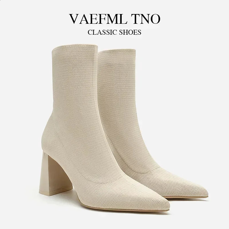 Socks Short Women Solid Knitting Stretch Sock Mid-calf Party Square High Heels Sexy Ankle Zapatos De Mujer 250815