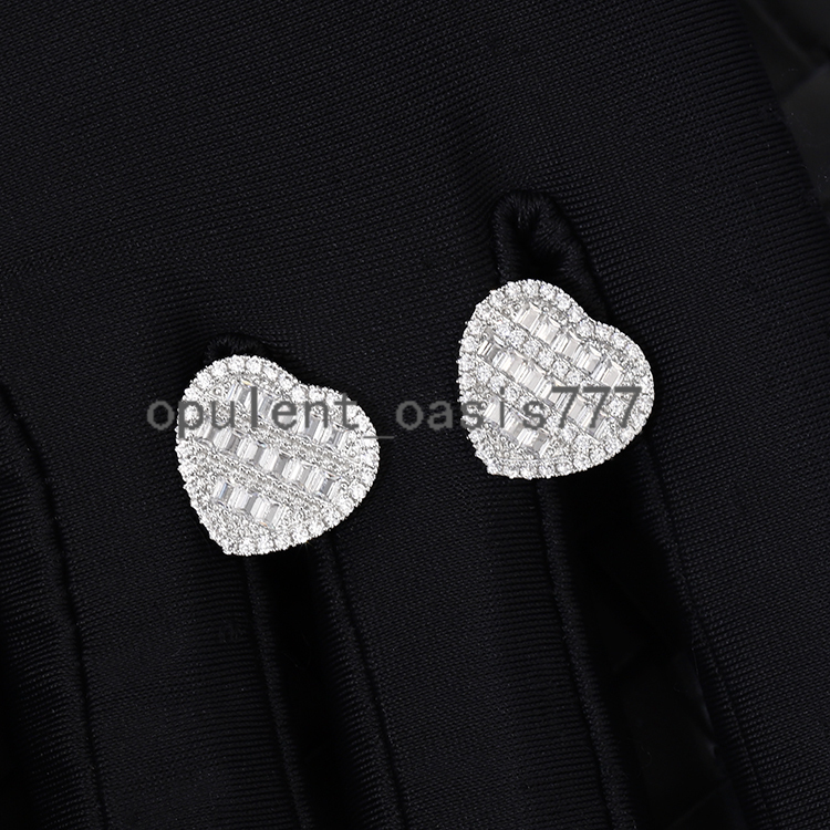Fashion Jewelry 18k Gold Plated 925 Silver VVS Moissanite Baguette Diamond Heart Earring Stud Jewelry