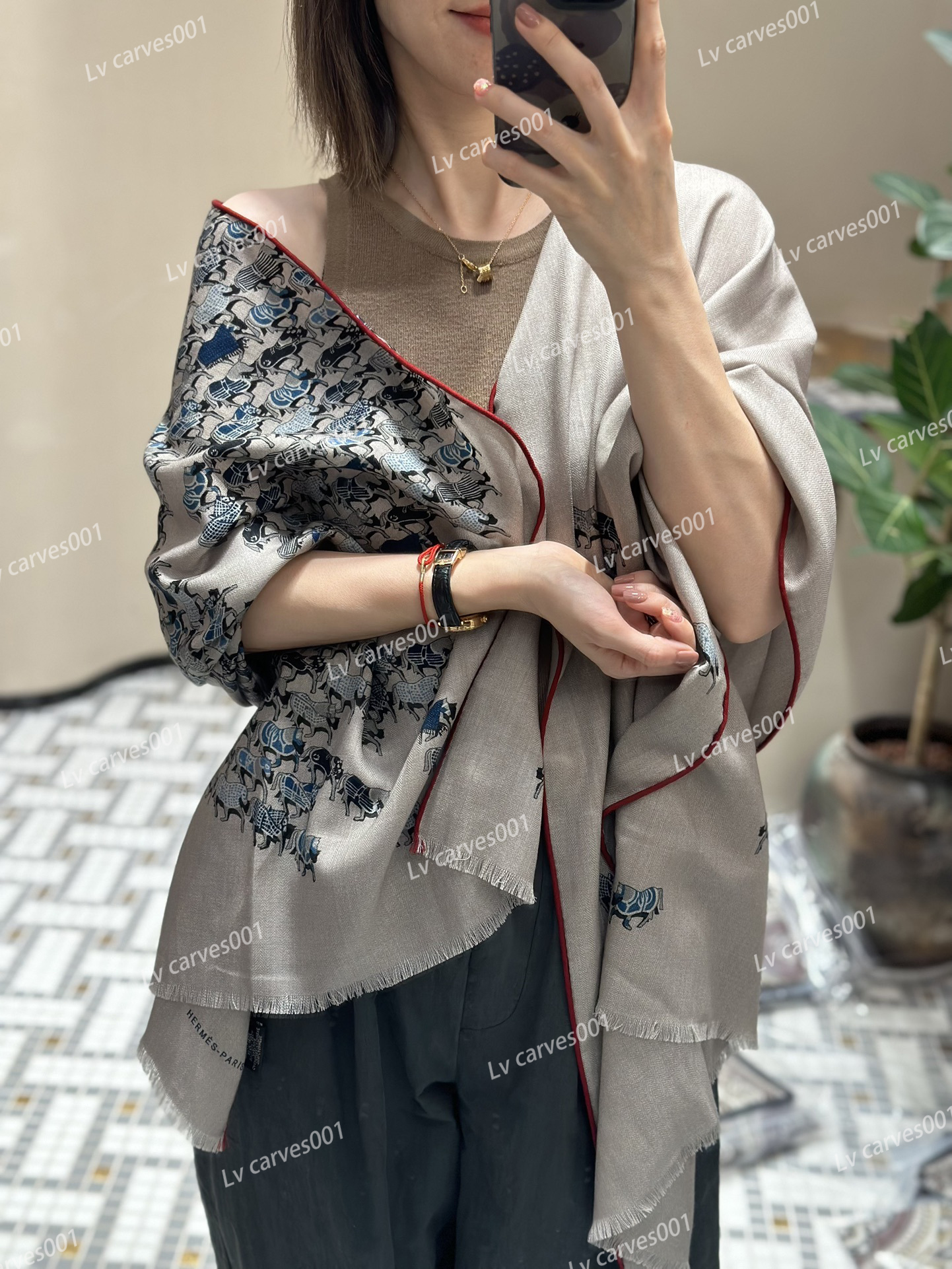 H designer silk and cashmere long scarf, warm and exquisite for autumn and winter. Mulberry silk shawl, women's scarf, double-sided color match