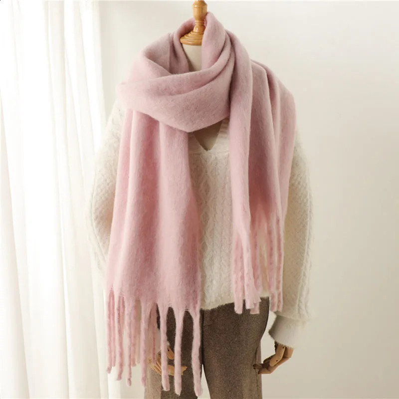 Women Solid Scarf Tassel Wrap Warm Shawl Thickening Neckerchief Fashion Soft Scarves For Europe America Autumn Winter 240cmX38cm 250811