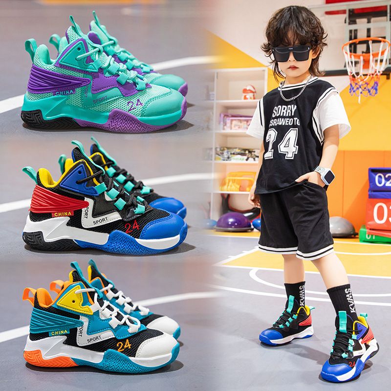 Boy's Basketball Shoes High Quality Fashionable Mid Top Sports Shoes Kidszworld Popular Lace Up Outdoor Running Shoes for Kids Size 28 - 39 K05