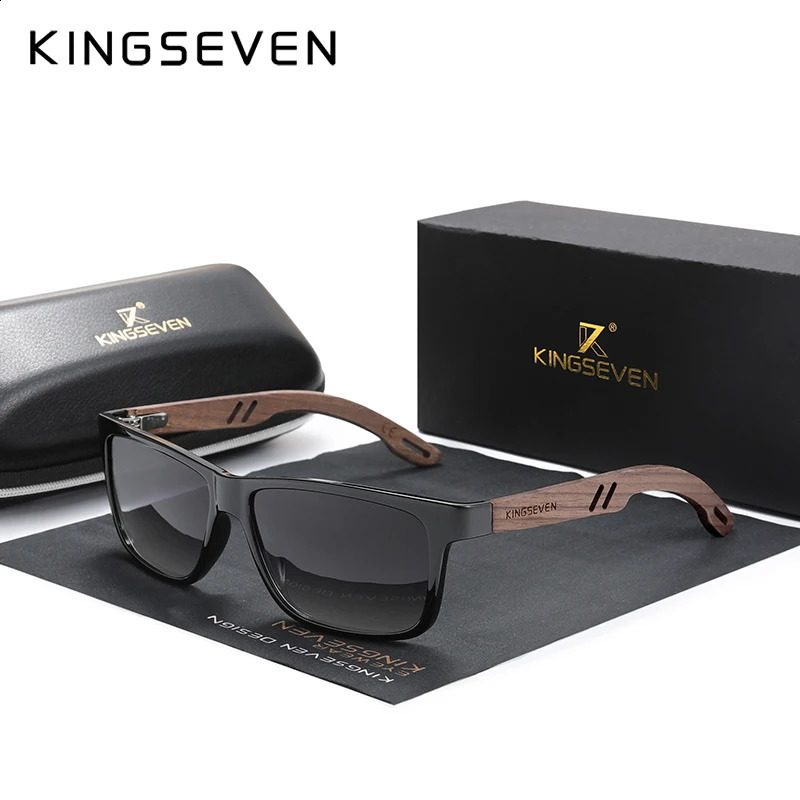 KINGSEVEN 100% Polarized Vintage Men Wooden Sunglasses Wood UV400 Protection Fashion Square Sun glasses Women Gafas De sol 250807