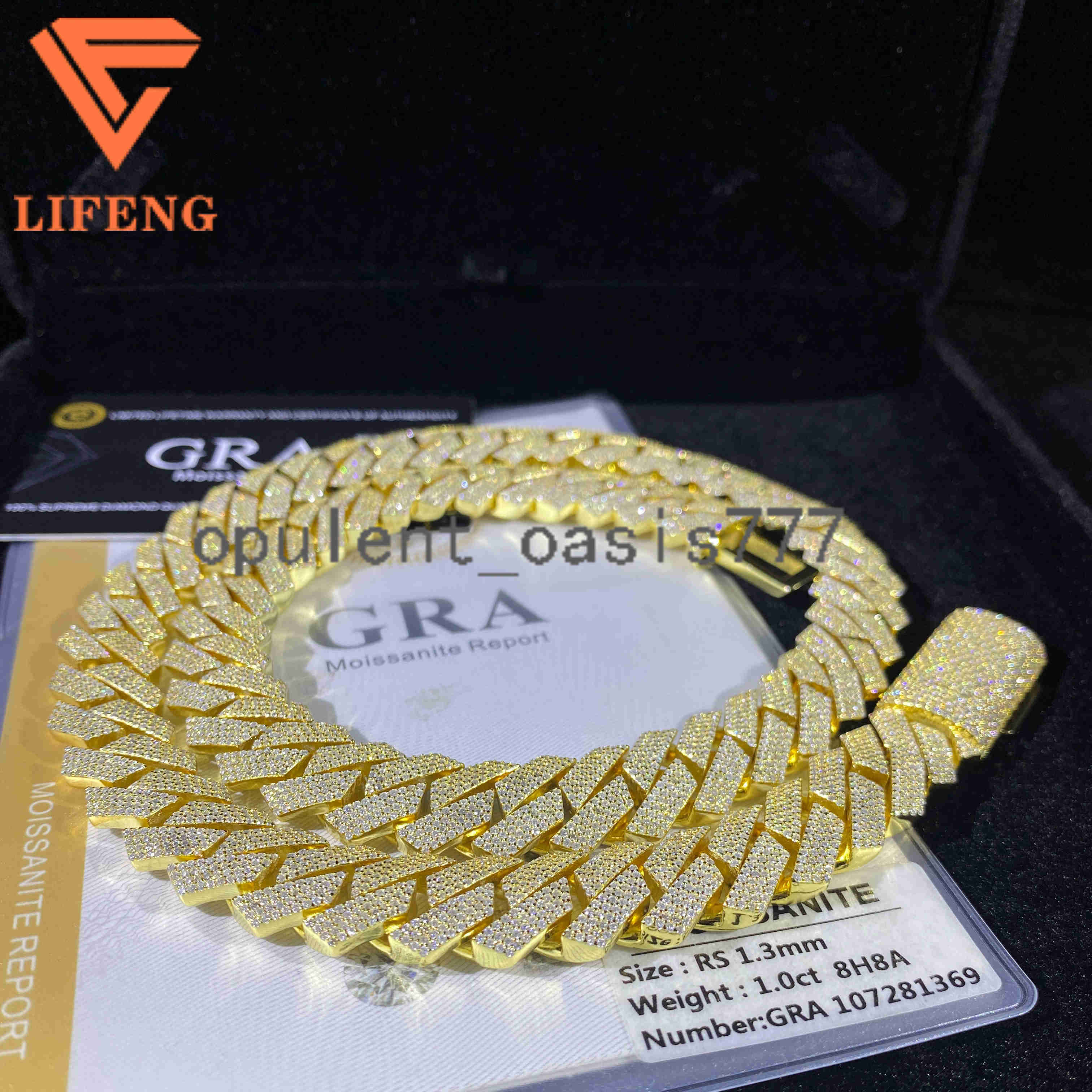 Hot Sale 15mm S925 Sterling Silver Hip Hop Cuban Link Chain VVS Moissanite Iced Diamond Necklace GRA Certificate Yellow Gold