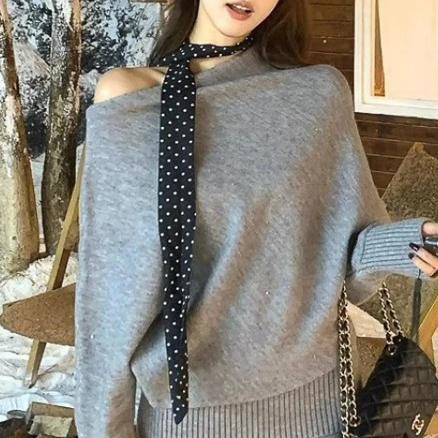 Elegant Black White Polka Dot Long Scarf Soft Narrow Neckerchief Elegant Women Collar Decoration Neck Scarves Ribbon Headband 250811