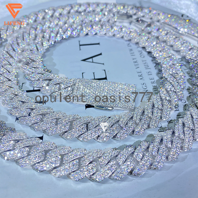 14mm Custom Hip Hop Fine Jewelry Cuban Link Chain Iced Out VVS Moissanite Diamond Necklace Silver 925 Cuban Chain With Pendant