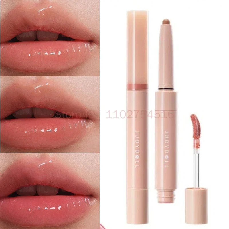 Judydoll Double Head Lip Gloss Lip Liner 2-in-1 Mirror Water Gloss Red Contour Makeup Waterproof Long Lasting Lipstick Cosmetics 250814