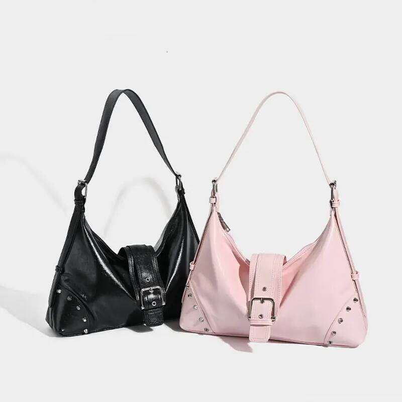 Designer Luxury New Women S Designer Rivet Decoration Shoulder Bag PU Leather Pink Woman Bags Fashion Lightweight Female Handbag