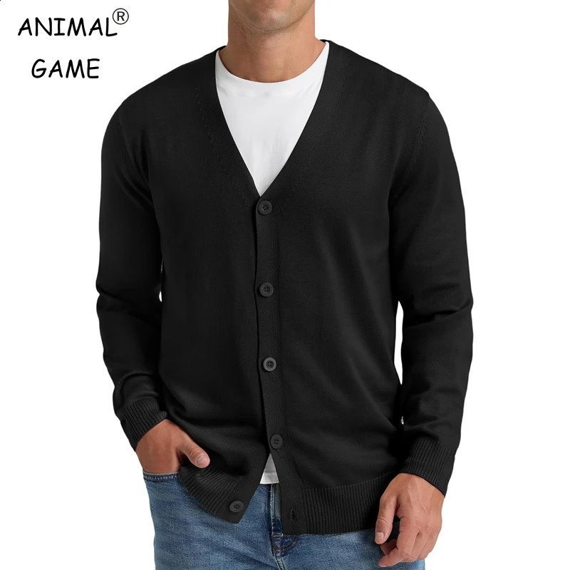 Pull cardigan masculin Vneck à manches longues bouton aux pulls tricotés en dehors des couleurs de couleurs solides 250813
