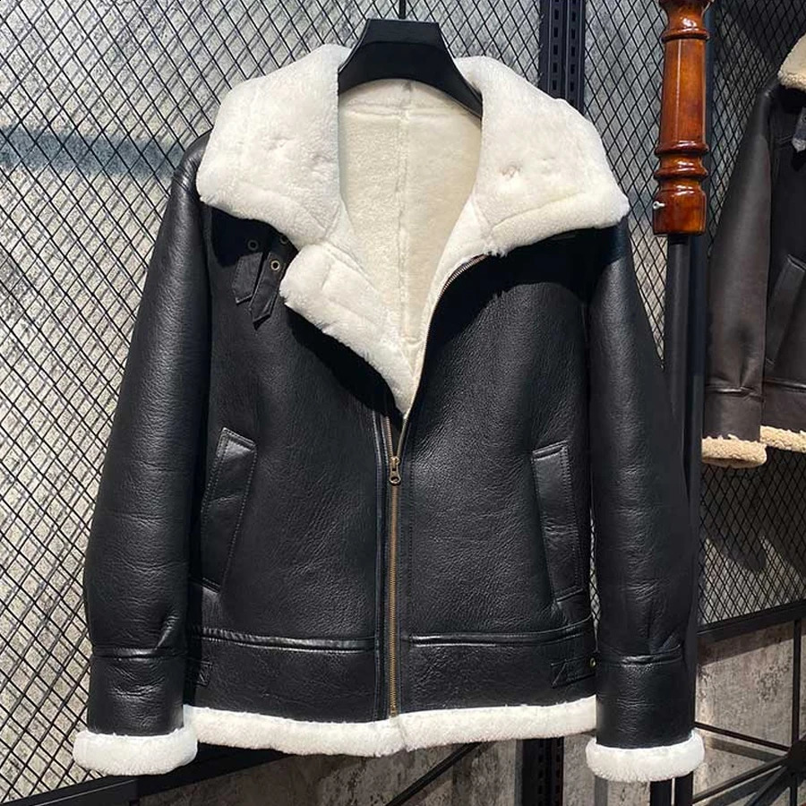Veste d'hiver masculine fourrure en cuir en cuir manteau en peau de mouton de haute qualité réalité naturel fourrure 250815