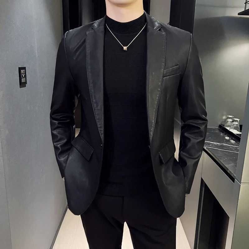 Fashion Mens Casual Leather Dress Suit Coat Male Fashion Business Casual Pu Blazers Jacket Casual Blazer Jackets Men Outerwear XJ250818