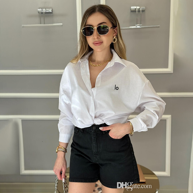 Été Designer Femmes Chemises Blouses Mode Broderie Tops Luxe Base Chemise À Manches Longues Revers Manteau Lâche Blouse 2 Couleurs
