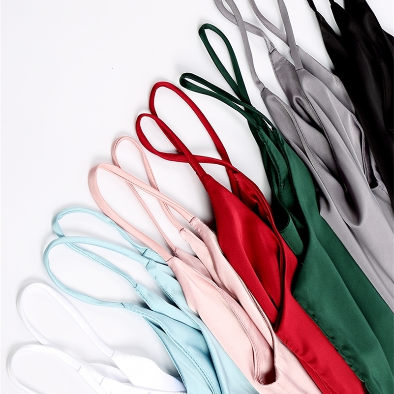 Spaghetti Strap Top Women Halter V Neck Basic White Cami Sleeveless Satin Silk Tank TopS Summer 2025 Camisole y250804