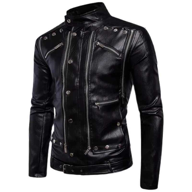 Mens Leather Jacket with Many Zippers Leather Coat Mens Biker Leather Jacket Motorcycle Jacket XJ250818