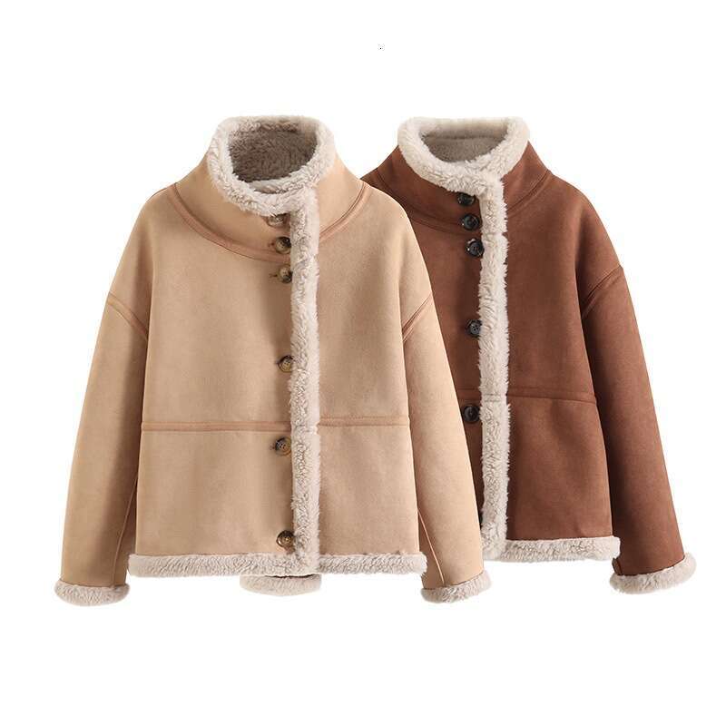 Motorcycle uniform lamb fur suede imitation fur one-piece thick warm jacket for women