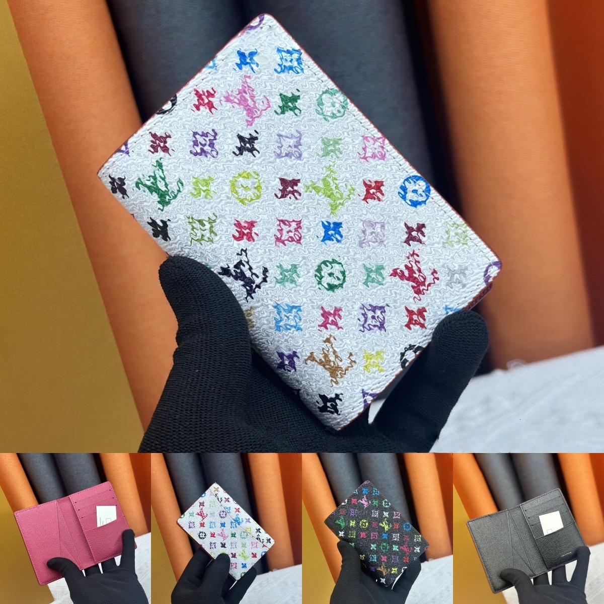 Designer Multiple Wallet POCKET ORGANIZER leather card holders men wallets purse flower letters credit short money clutch bags Takashi MURAKAMI 6314