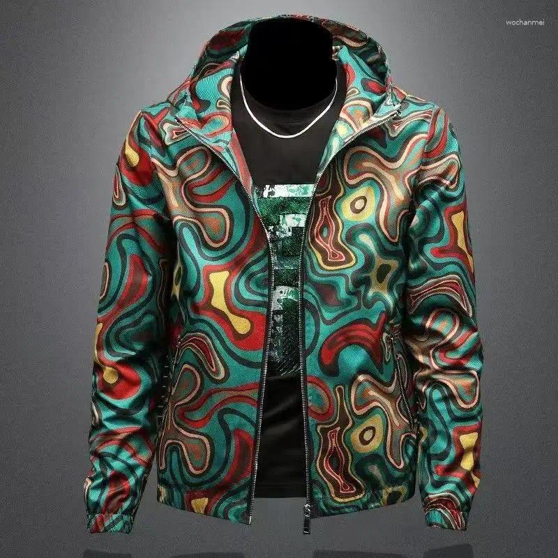 Men's Jackets Sping Autumn Fashion Trend Print Jacket Lapel Collar Long Sleeve Formal Hooded Outerwear Man Casual Coat