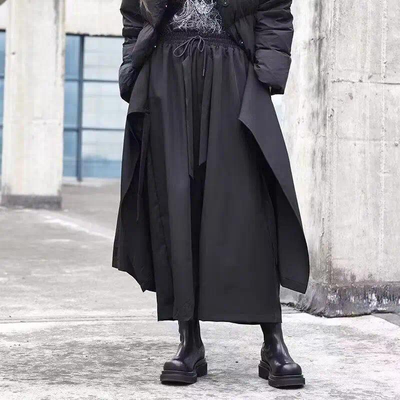 Men's Pants Wide Leg Solid Joggers Streetwear Elastic Waist 2025 Irregular Skirts Trousers Men Loose Punk Pantalon 3XL