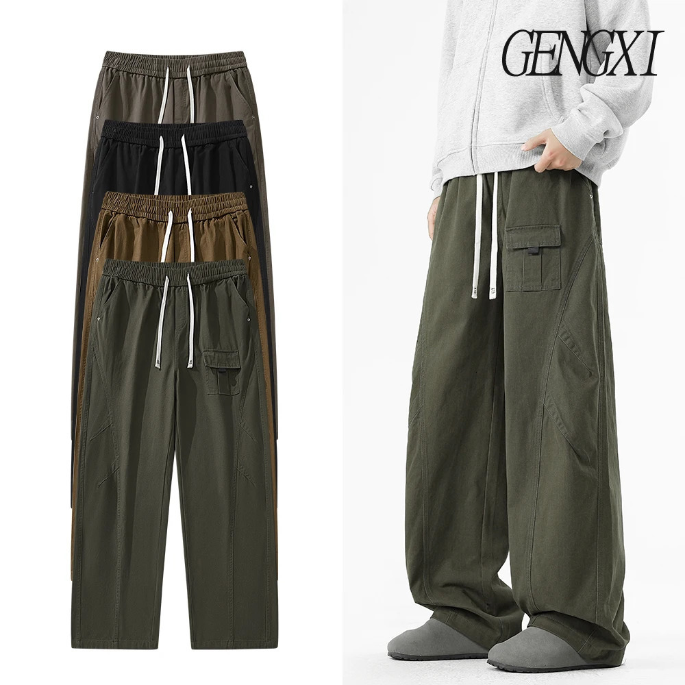 Japanesestyle retro work pants Mens streetwear multipocket sports leisure Highstreet wideleg straightleg long 250818