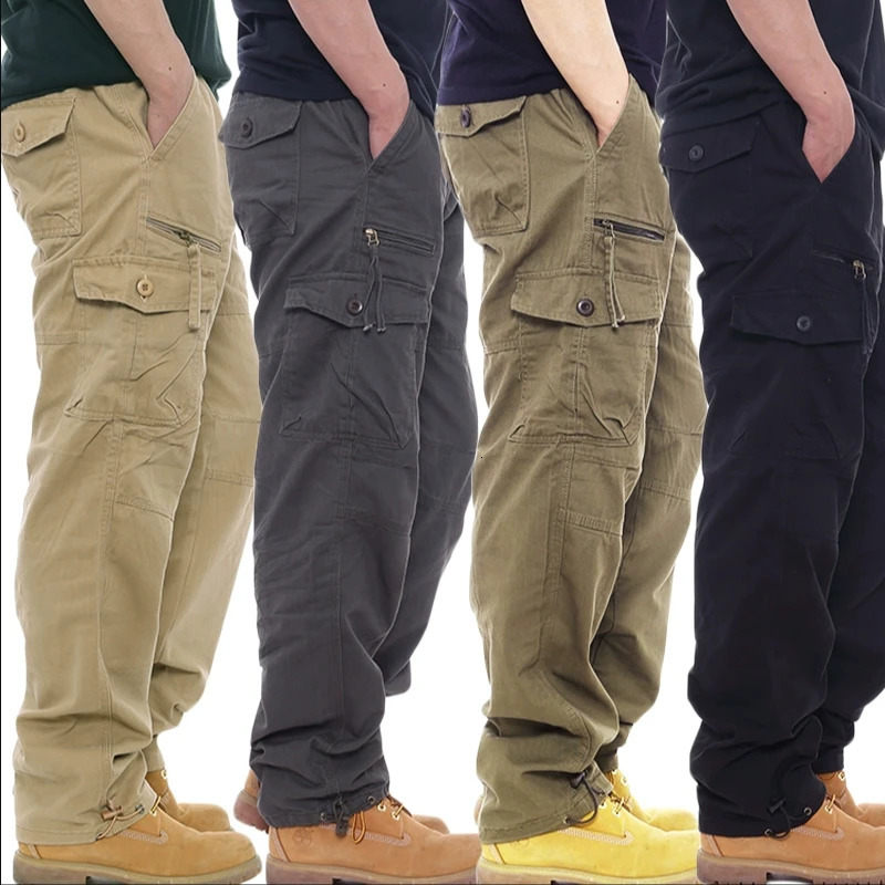 Elastic Waist Cotton Tactical Pants Men Autumn Winter Loose Overalls Cargo Trousers Outdoor Sports Jogging Casual Work 250818