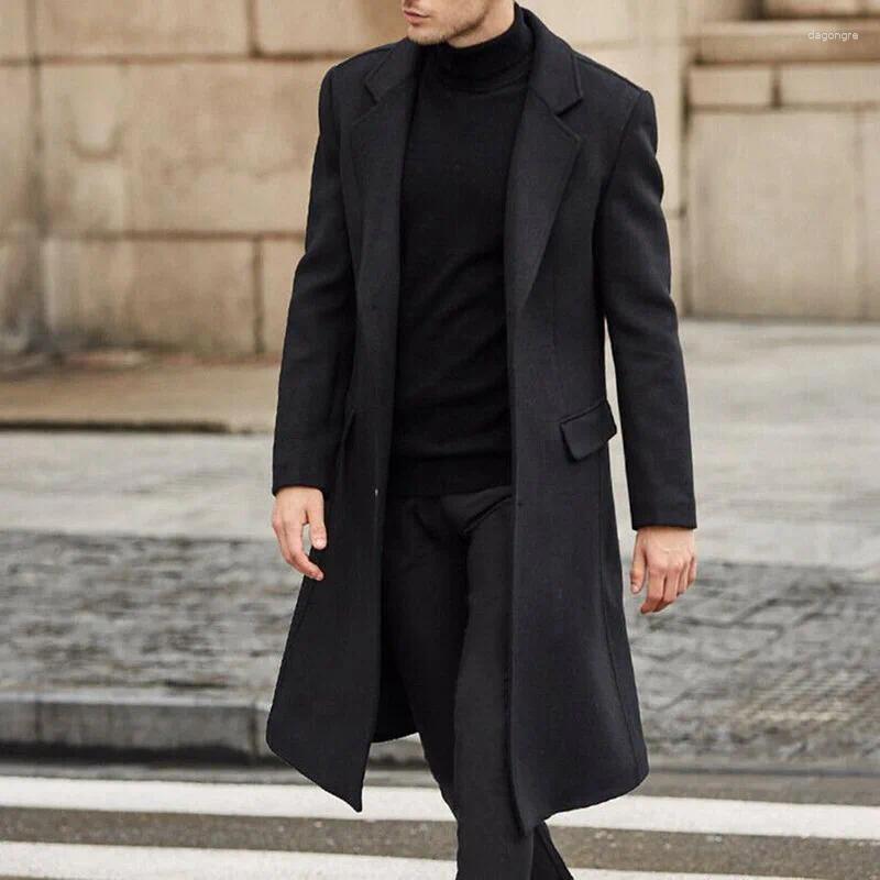 Men's Wool Autumn Winter Men Coat Solid Long Sleeve Woolen Jackets Fleece Overcoat Streetwear Fashion Trench Outerwear